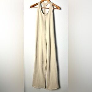 Amit Philip AP Jumpsuit Womens Medium Stone Wide Leg Terry Cloth Utility Lounge